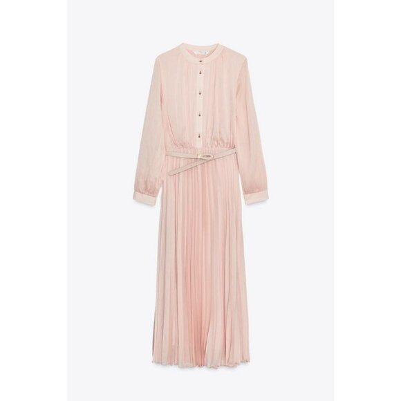 ZARA PLEATED MIDI DRESS WITH BELT - Picture 9 of 11